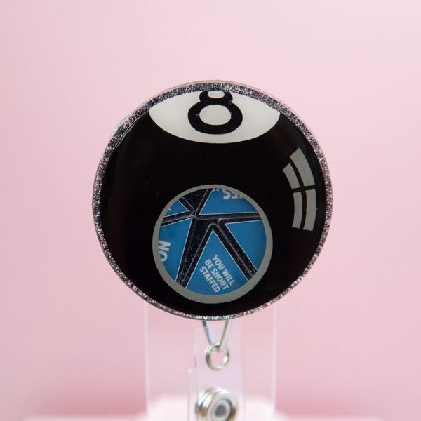 Unmagic Eight Ball Shaker Badge Reel, Funny RN ID Holder