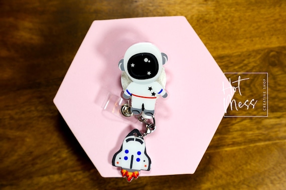 Astronaut Badge Reel, Personalized Space Badge ID, Science Retractable Lanyard, Teacher Badge, Scientist