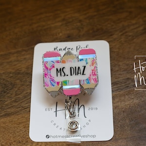 Carretel de crachá de professor personalizado, porta-identidade, carretel de crachá intercambiável, lápis triplo, presente para professor, volta às aulas