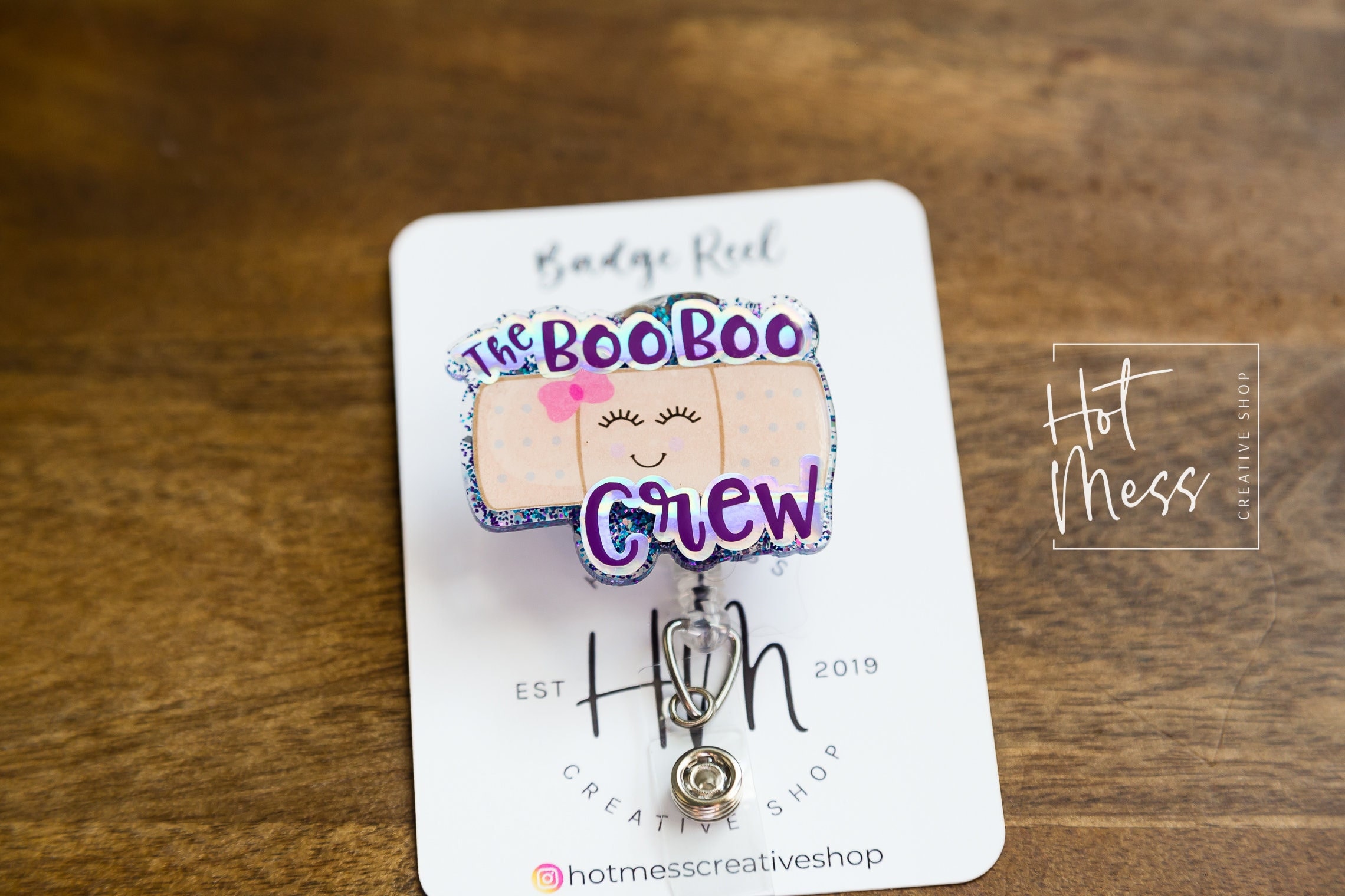 Xipromi Boo Boo Crew Badge Reels Retractable Glitter With Clip, Funny Bandage Badge Holder For Pediatrics Nurse School Nurse Medical Office Workers Healthcare, Wound Care Nurse Gifts B