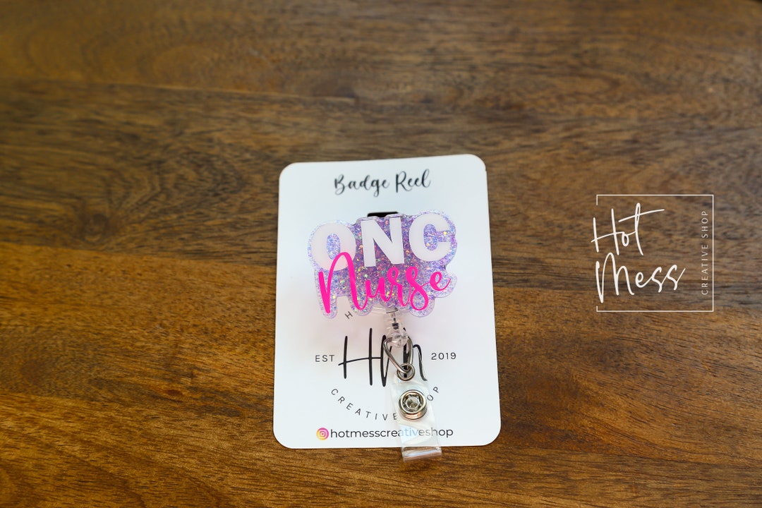Oncology Nurse Badge Holder, RN ID Holder, Retractable Acrylic Badge