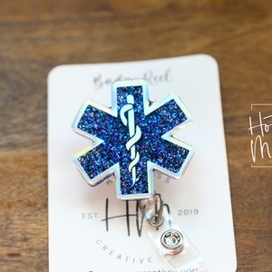 Porta badge "Star of Life", porta badge divertente, porta badge retrattile, porta badge intercambiabile, porta badge EMS, porta badge glitterato