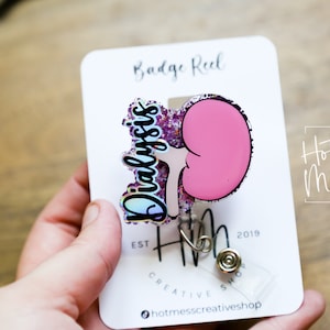 Dialysis Badge Reel, Nurse ID Holder, RN ID Holder, Retractable Acrylic Badge Reel, dialysis tech, kidney badge reel