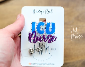 ICU Nurse Funny Badge Reel, Nurse Badge Reel, Medical ID Holder, ICU Nurse, Retractable Badge