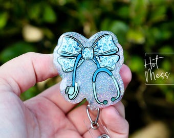 Blue Nurse Bow Badge Reel, Badge ID, Stocking Stuffer, work lanyard, coquette nurse