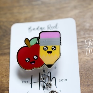 Matita e Apple Bobina per badge per insegnanti, Porta ID, Bobina per badge intercambiabile, Matita, Mela, Regalo per l&#39;insegnante, Ritorno a scuola