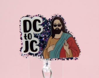 Funny DC to JC Retractable Glitter Badge Reel
