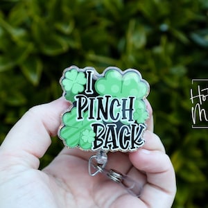 St. Patrick&#39;s day Badge Reel, I Pinch Back, Nurse Badge Reel, Retractable ID Holder, Interchangeable, Glitter Badge Reel