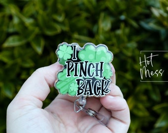 St. Patrick's day Badge Reel, I Pinch Back, Nurse Badge Reel, Retractable ID Holder, Interchangeable, Glitter Badge Reel