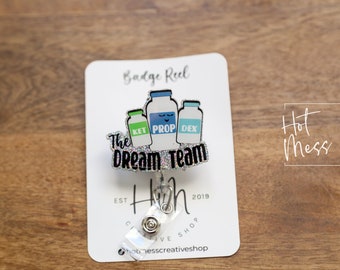 Silver The Dream Team Badge Reel, Anesthesia Badge Reel, Nurse ID Holder, PACU ID Holder, crna badge reel, pacu pin