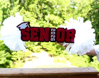 Senior Cheer Stick, Spirit Stick, Game Day Stick, Personalized Name Cheer Sign With Pom Poms