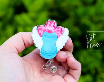 Porta badge a forma di palla di arachidi con cowgirl volante, porta badge divertente, porta badge per travaglio e parto, porta badge retrattile in acrilico, regalo per infermiere
