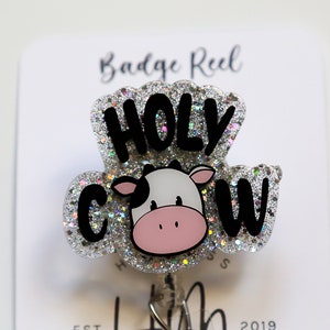 Holy Cow バッジリール、交換可能なバッジリール、かわいいバッジリール、教師 ID ホルダー、動物バッジリール、バッジホルダー、クリスマスプレゼント用詰め物