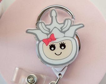 Lindo carrete de insignia de vértebras, porta credencial de enfermeras registradas