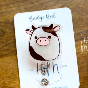 Cow Squish Badge Reel, Interchangeable Badge Reel, Cute Badge Reel, Teacher ID  Holder, Animal Badge Reel, Nurse Badge Holder 