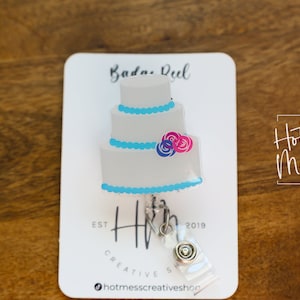 Wedding Cake Badge Reel, Cute Bakery Badge Reel, Retractable Badge Reel, Interchangeable Badge Reel