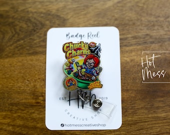 Halloween Badge Reel, Cereal Killer Halloween ID Holder, Interchangeable badge reel, horror movie, Chucky Charms