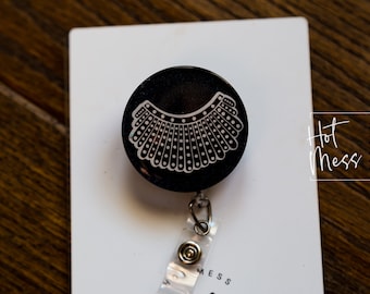 RBG Badge Reel, Law ID Holder, Paralegal Retractable Acrylic Badge Reel, Ruthe Bader Ginsburg, Liberal Badge Reel