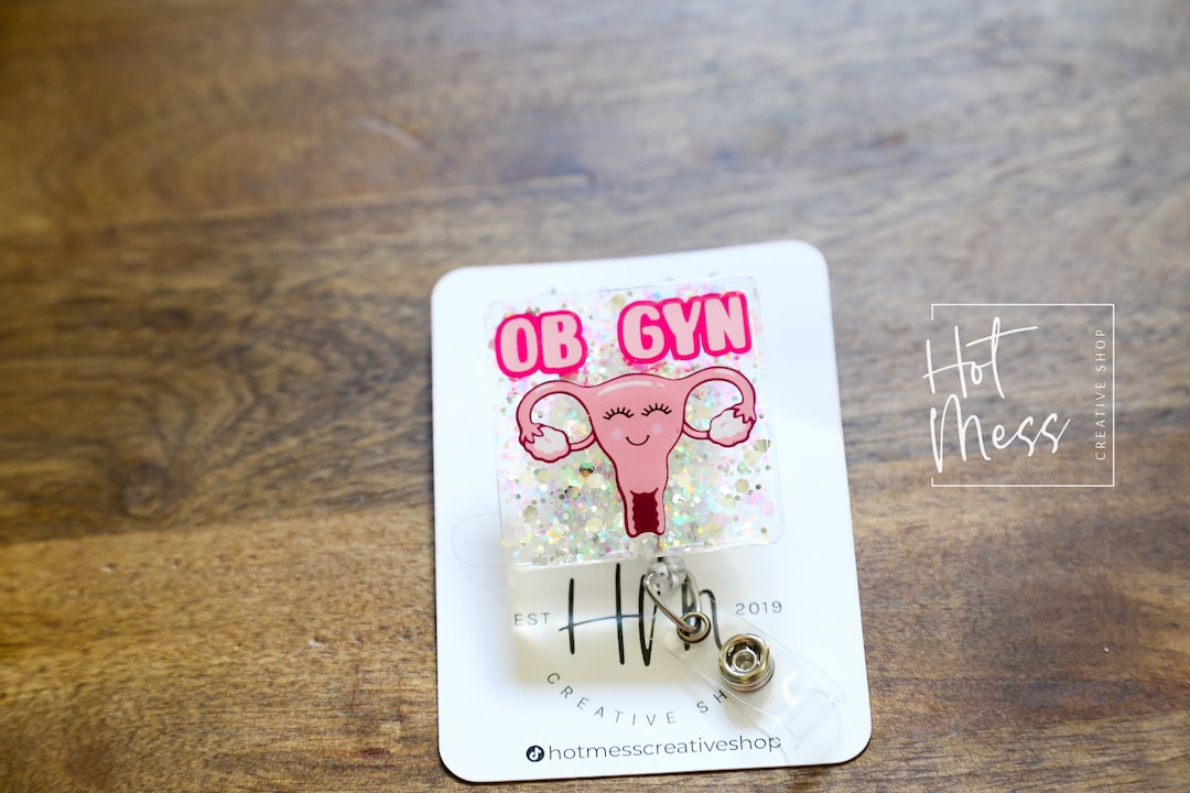 Pink OB GYN Uterus Funny Badge Reel, Retractable Badge Reel ...