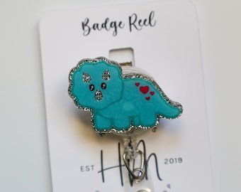 Triceratops badge reel, Interchangeable Badge Reel, Cute badge Reel, Teacher ID Holder, Dinosaur badge reel, Nurse Badge Holder