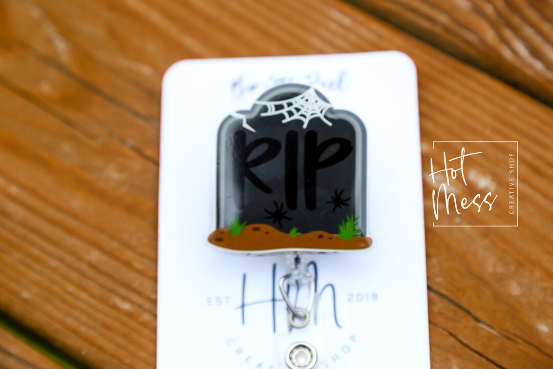 RIP Gravestone Badge Reel, Halloween Retractable ID Holder - Etsy