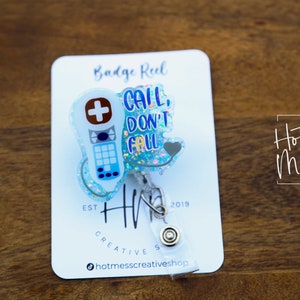 Call Don&#39;t Fall Badge Reel, patient care ID Holder,  Retractable ID Holder, Interchangeable Badge, er nurse badge reel, PCT Badge Reel