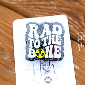 Rad to the Bones Badge Reel, SILVER HOLOGRAPHIC Glitter Badge Reel, Retractable ID Holder, Interchangeable Badge