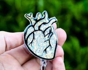 Anatomisches Herz Badge Reel, Kardiologen Badge Reel, Krankenschwester Badge Reel, einziehbarer ID-Halter, austauschbar, Glitter Badge Reel
