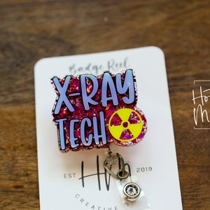 XRay Tech Badge Reel, Glitter Badge Reel, Retractable ID Holder, Interchangeable Badge