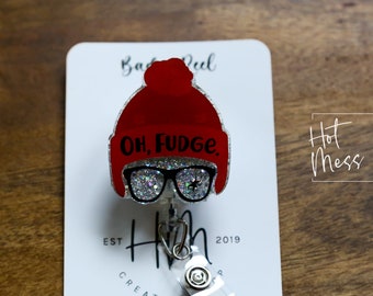 Shattered Glasses Badge Reel, Christmas Badge Reel, Funny Badge Reel, Retractable ID Holder, Interchangeable, Stocking Stuffer, Fudge