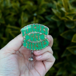 St. Patrick&#39;s day Badge Reel, Pinches Get Stitches, Nurse Badge Reel, Retractable ID Holder, Interchangeable, Glitter Badge Reel