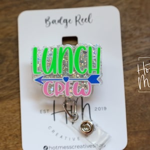 Lunch Crew Badge Reel,  Back to school ID Holder, Interchangeable Badge Reel, Lunch Lady gift