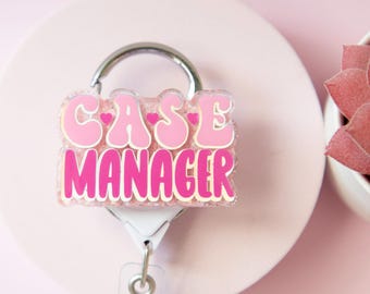 Pink Case Manager Interchangeable Badge Reel, Resin Sealed, Retractable Holder