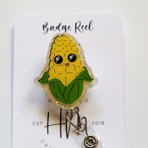 Cute Corn Badge Reel, Cute Glitter Badge Reel, Retractable Badge Reel, Interchangeable Badge Reel