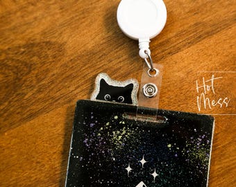 Peeping Cat Glitter Badge Topper, badge accessories. Nurse ID Accessory, Sneaky Cat, Badge Buddy topper