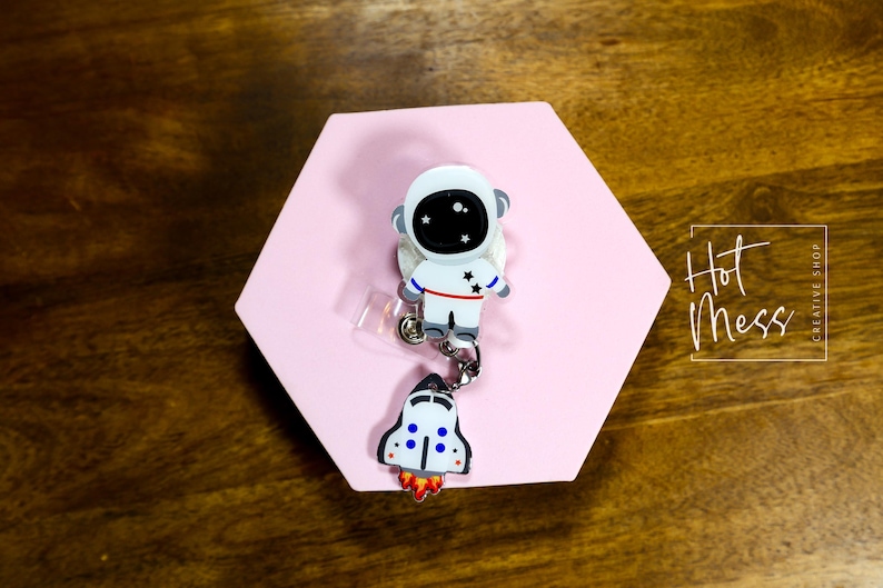Astronaut Badge Reel, Personalized Space Badge ID, Science Retractable Lanyard, Teacher Badge, Scientist image 5