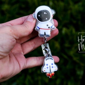 Astronaut Badge Reel, Personalized Space Badge ID, Science Retractable Lanyard, Teacher Badge, Scientist image 4