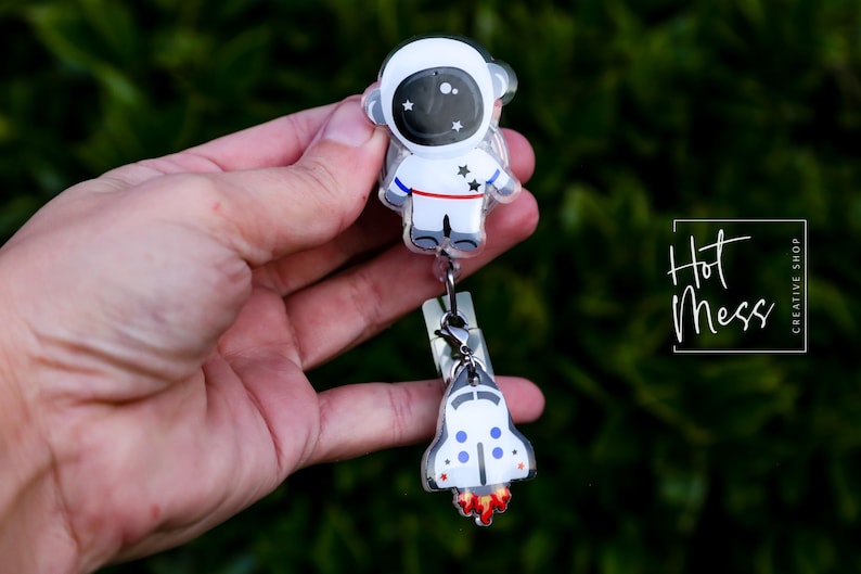 Astronaut Badge Reel, Personalized Space Badge ID, Science Retractable Lanyard, Teacher Badge, Scientist image 4