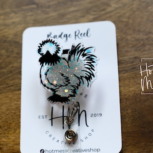 Crazy Chicken Lady Badge Reel, Silkie Chicken Interchangeable Badge Reel, Cute badge Reel, Teacher ID Holder, 4H Badge Reel