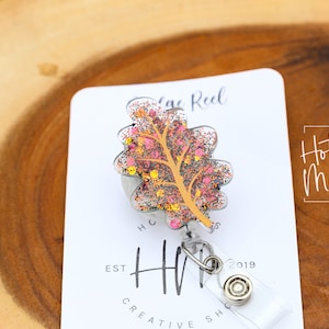 Oak Leaf Funny Badge Reel, Fall Leaf Badge Reel, Thanksgiving Badge Reel, Halloween Badge Reel, Autumn Badge Reel
