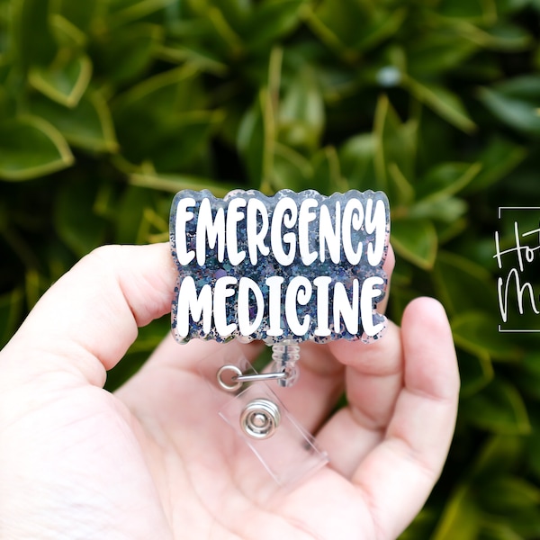 Emergency Medicine Badge Reel, Nurse Badge Reel, Retractable ID Holder, Interchangeable, Glitter Badge Reel