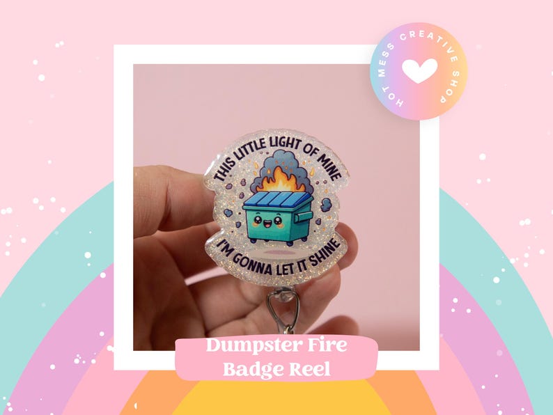This Little light of mine Funny Badge Reel, Retractable Badge Reel, Interchangeable Badge Reel, Stocking Stuffer, Dumpster Fire image 1