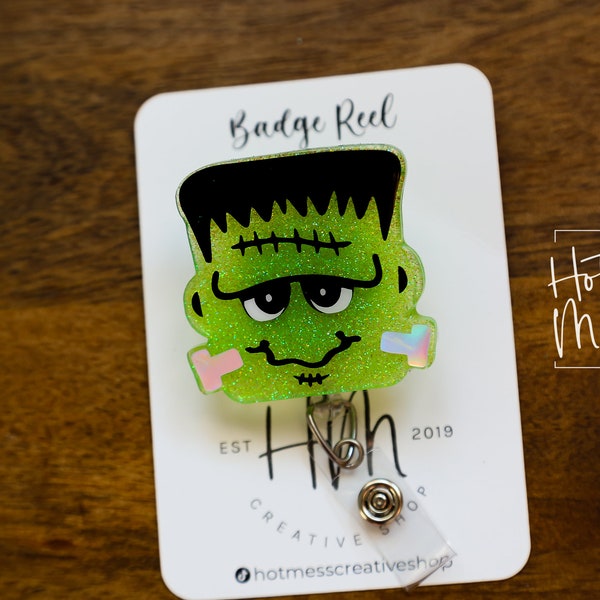 Frankenstein Badge Reel, Halloween Badge Reel, Halloween ID Holder, Interchangeable badge reel