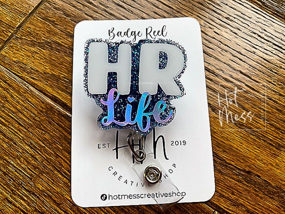 HR Life Badge Reel, Blue Human Resources Pin, Receptionist Office ID Holder