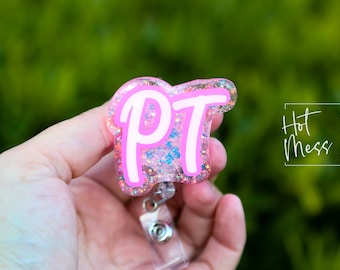 Physical Therapy Badge Reel, Glitter Badge Reel, RN ID Holder, Retractable Acrylic Badge Reel, PT Gift