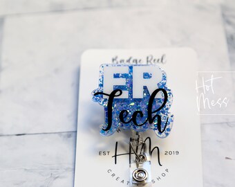 ER Tech Badge Reel, Nurse Badge Reel, ER Tech id holder,  Retractable ID Holder, Interchangeable, Glitter Badge Reel