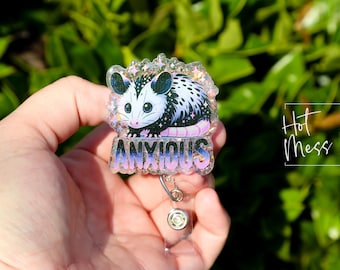 Anxious Possum, Funny Badge reel, RN ID Holder, Retractable Acrylic Badge Reel, Nurse Gift, Night Shift