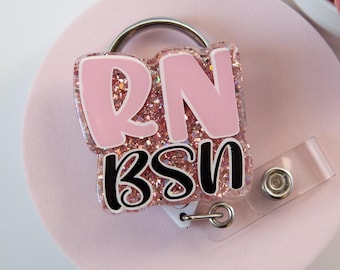 Porta badge retrattile RN BSN con glitter rosa