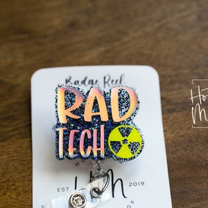 Rad Tech Badge Reel, SILVER HOLOGRAPHIC Glitter Badge Reel, Retractable ID Holder, Interchangeable Badge