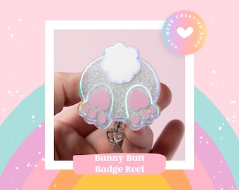 Easter badge reel, Bunny Butt ID Holder, Interchangeable, Glitter Badge Reel